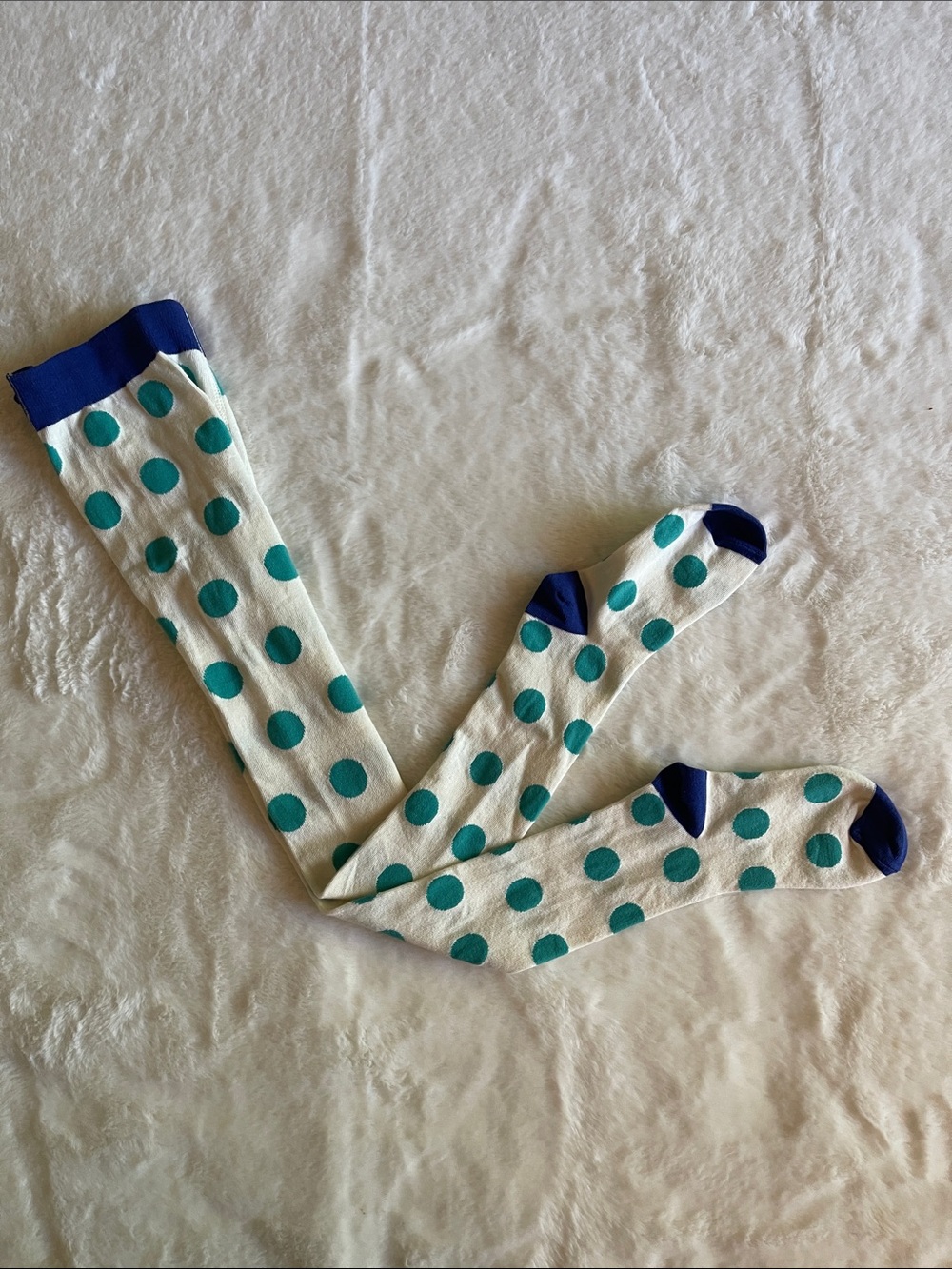 Matilda Jane Girls  Teal Polka Dot tights  with Navy Accents SZ 8-10